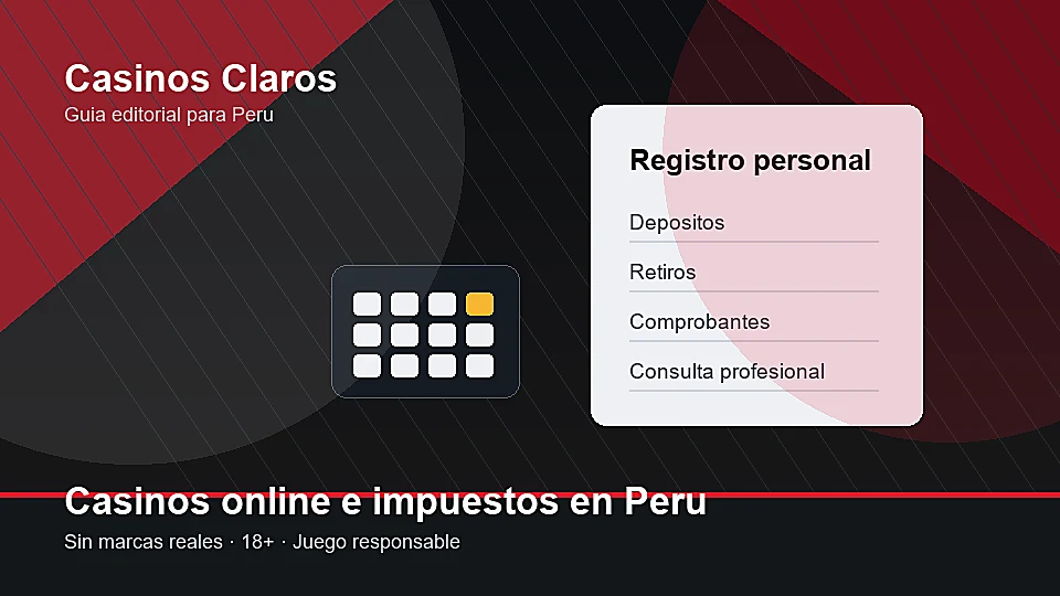 Persona revisando recibos y calculadora junto a una laptop sobre casinos online e impuestos en Perú